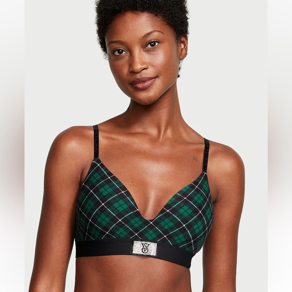 Wireless flannel bra with VS shine logo